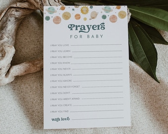 Prayers For Baby Card, Well Wishes for Baby, Space Planets Baby Shower, Gender Neutral, Editable Template, Templett, 5x7 #0034W-30BAG