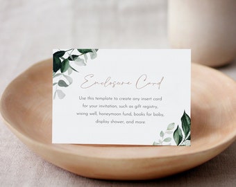 Greenery Enclosure Card, Wedding Invitation Insert, Baby Shower Insert, Editable Details & Info, Instant Download #033-204EC