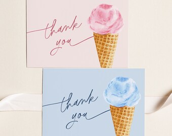Ice Cream Scoop Thank You Card, Sweet Birthday, Bridal/ Baby Shower Thank You, Editable Template, Flat & Tent Card, Templet #0035-218TYC