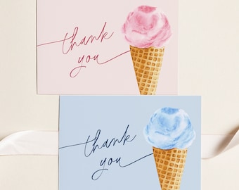 Ice Cream Scoop Thank You Card, Sweet Birthday, Bridal/ Baby Shower Thank You, Editable Template, Flat & Tent Card, Templet #0035-218TYC