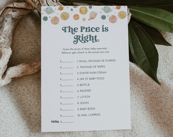 The Price Is Right Game Template, Printable Space Planets Baby Shower Game, Gender Neutral, Editable, Instant Download, Templett 0052A-13BAG