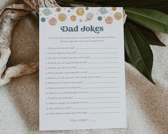 Space Dad Jokes Baby Shower Game, Planets Baby Shower, Funny Riddles, Trivia, Editable Template, Instant Download, Templett #0052A-03BAG