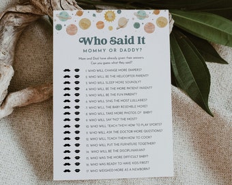 Space Who Said It, Mommy or Daddy Game, Planets Baby Shower, Gender Neutral, Editable Template, Instant Download, Templett, 5x7 #0052A-28BAG