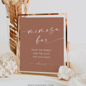 Mimosa Bar Sign & Tag, Bridal Shower Mimosa Sign, Bohemian Wedding Mimosa Bar, Bubbly Bar, Editable Template, Templett, 8x10 #0034T-30S