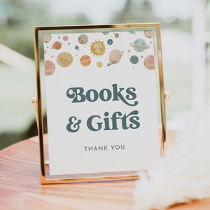 Weltraumbücher und Geschenkeschild, Planeten Babyparty, Karten und Geschenke, bearbeitbare Vorlage, druckbar, Sofortiger Download, Templett, 8x10 #0052A-52S