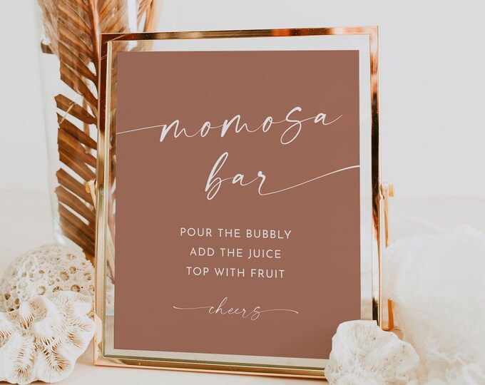 Momosa Bar Sign & Tag, Bohemian Baby Shower Mimosa Sign, Terracotta Bubbly Bar, Editable Template, Printable, Instant, Templett #0034T-31S