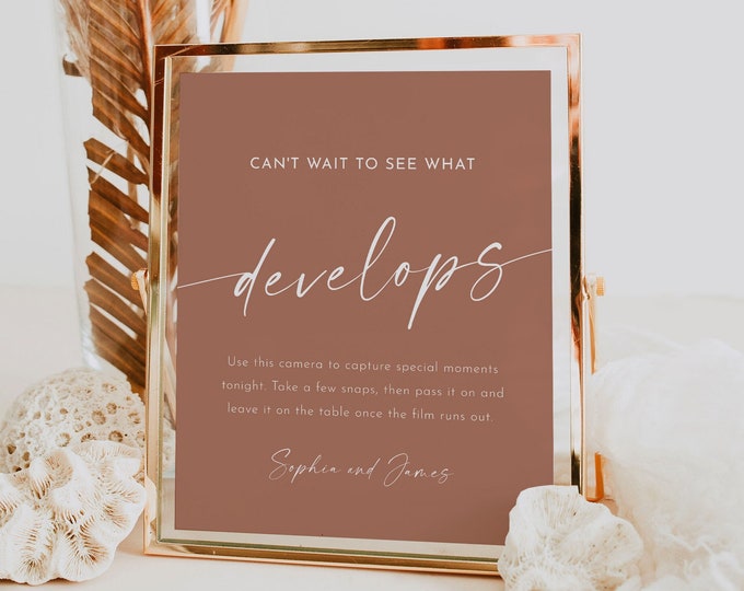 Wedding Disposable Camera Sign, Can't Wait to See What Develops, Guest Photo, I Spy, Take Action, Editable Template, Templett 8x10 0034T-33S
