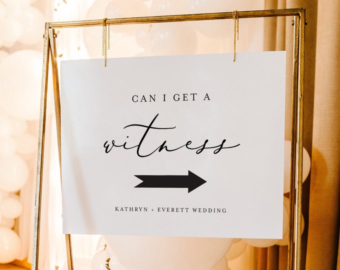 Wedding Welcome Sign, Can I Get a Witness, Arrow to Ceremony, 100% Editable Template, Minimalist Wedding Poster, Templett #045-251LS