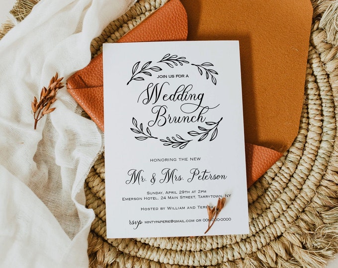 Wedding Brunch Template, Post Wedding Brunch Invitation, Fully Editable Template, Printable Brunch Invite, Rustic Wedding, DIY #027-106BR