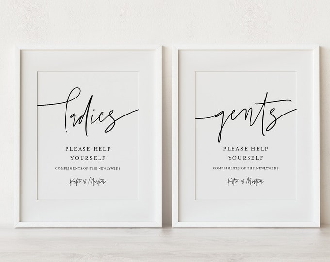 Minimalist Bathroom Sign, Ladies Help Yourself, Gents, Mens Room, Wedding Bathroom Basket, Restroom, Editable Template, Templett #0009-87S