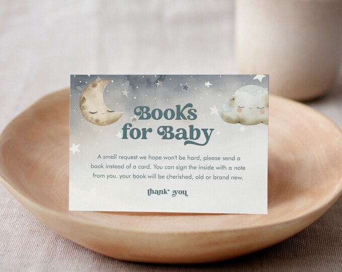 Space Books for Baby Card, Book Request, Galaxy Planets Baby Shower Invitation Book Insert, Editable Template, Templett, 3.5x5 #0052B-174BFB