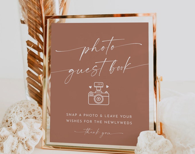 Photo Guestbook Sign, Bohemian Wedding Guest Book Sign, Terracotta, Editable Template, Instant Download, Templett, 8x10 #0034T-27S