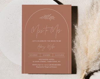 Bohemian Arch Bridal Shower Invitation Template, Miss to Mrs, Terracotta Wedding Shower, Editable Text, Instant #0030T-329BS