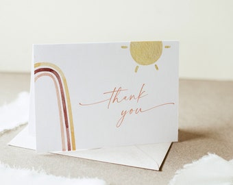 Sun Thank You Card Template, Printable Rainbow Bridal / Baby Shower, Folded Note Card, Instant Download, Editable, Templett #0055-234TYC