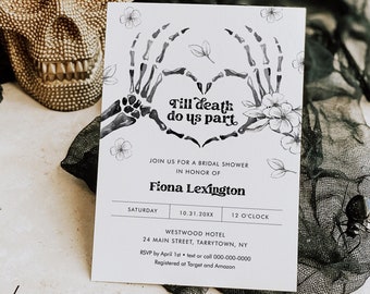 Halloween Bridal Shower Invitation Template, Skeleton, Till Death Do Us Part, Instant Download, 100% Editable Text, Templett #0045-347BS