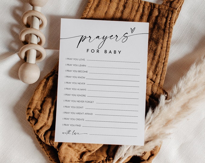 Prayers For Baby Card, Well Wishes for Baby, Minimalist Baby Shower, Gender Neutral, Editable Template, INSTANT, Templett, 5x7 #0034W-30BAG