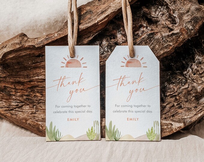 Sun Favor Tag Template, Thank You Tag, Bohemian Sun Baby Shower, Bridal Shower, Instant Download, Editable, Printable, Templett #0053-246FT