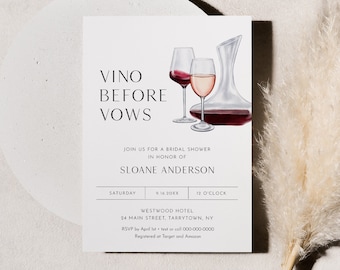 Vino Before Vows Bridal Shower Invitation Template, Wine Tasting, Vineyard Wedding Shower Invite, 100% Editable Text, Instant #0026E-338BS