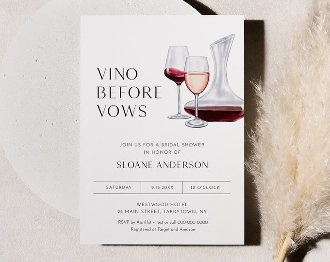 Vino Before Vows Bridal Shower Invitation Template, Wine Tasting, Vineyard Wedding Shower Invite, 100% Editable Text, Instant #0026D-338BS