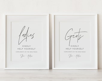 Minimalist Bathroom Sign, Ladies Help Yourself, Gents, Mens Room, Wedding Bathroom Basket, Restroom, Editable Template, Templett #0026-43S