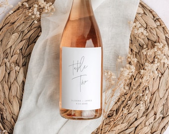 Wine Label Table Number, Printable Wedding Table Number for Wine Bottles, Minimal, Instant, Editable Template, Templett #0026A-107WTC