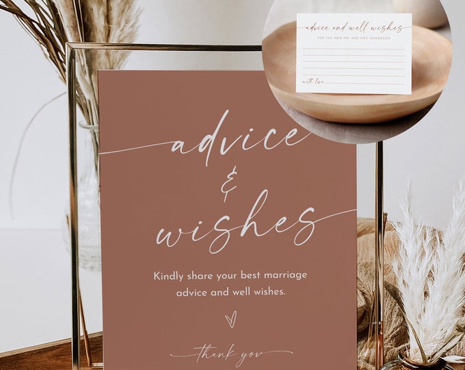 Advice & Wishes Sign and Card, Bohemian Wedding, Well Wishes, Editable, Instant Download, Templett, 8x10 Sign, 3.5x5 Card #0034T-135AC