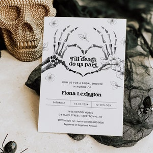 Halloween Bridal Shower Invitation Template, Skeleton, Till Death Do Us Part, Instant Download, 100% Editable Text, Templett #0045-347BS