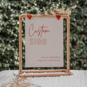 Custom Sign Template, Modern Chic Wedding or Bridal Shower Table Sign, Modern Script, Create Any Sign, Templett #055-207CS