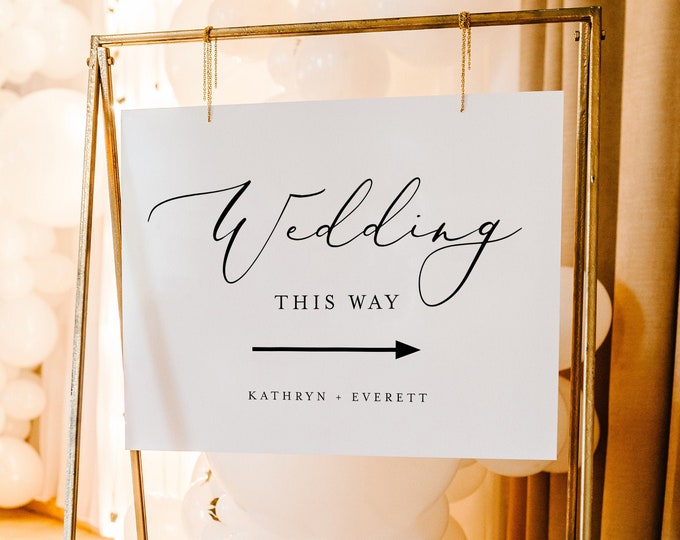 Minimalist Welcome Sign Template, Wedding This Way, Arrow Wedding Poster, Instant Download, 100% Editable, Templett #045-254LS