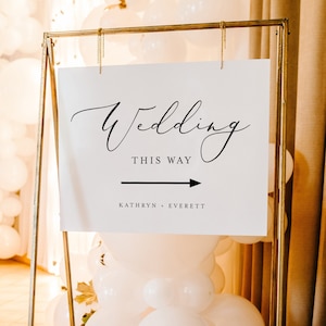Minimalist Welcome Sign Template, Wedding This Way, Arrow Wedding Poster, Instant Download, 100% Editable, Templett #045-254LS