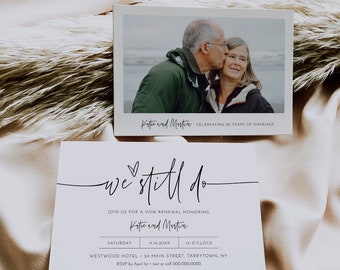 Minimalist Vow Renewal Invitation Template, Printable Photo Wedding Anniversary Invite, We Still Do, 100% Editable, Templett #0009-124VR