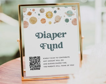 Diaper Fund Sign, Venmo Baby Shower Sign, Minimalist Baby Shower Cash Gift, Editable Template, Instant Download, Templett, 8x10 #0034W-59S