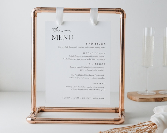 Dinner and Drink Menu Sign, Printable Modern Wedding Reception/ Bar Menu Sign, Editable Template, Instant, Templett, 8x10 #0032-223WM