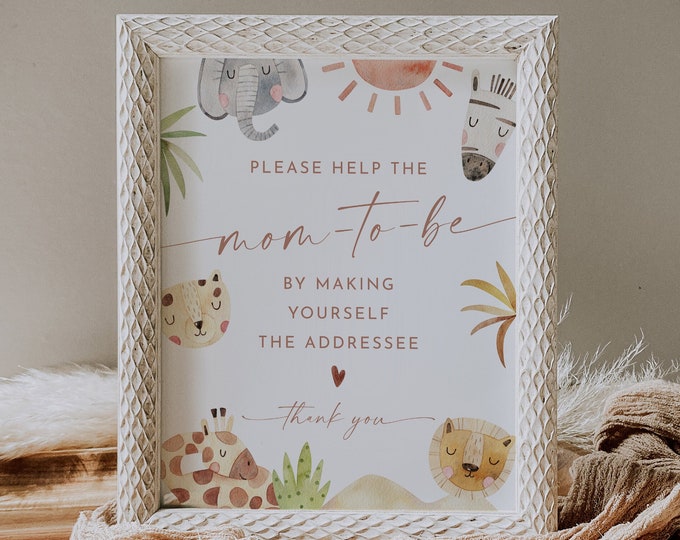 Safari Address the Envelope Sign, Write Your Address, Jungle Bridal / Baby Shower, Editable Template, Instant Download, Templett #0054-29S