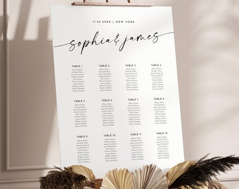 Modern Seating Chart Poster, Minimalist Wedding Seating Sign, Instant Download, Editable Template, Templett, US & UK #0034W-296SC