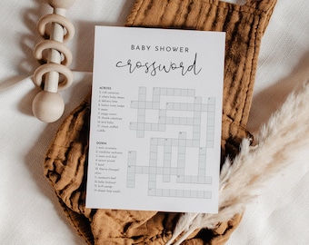 Baby Crossword Puzzle, Minimalist Baby Shower Game, Printable Crossword Game with Answer Key, Instant Download, Templett, 5x7 #0031-33BAG