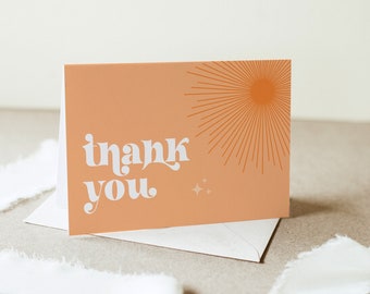 Retro Thank You Card, Midcentury Groovy Birthday, Bridal, Baby Shower Thank You Note, Editable Template, Flat & Tent, 3.5x5 #0050-231TYC