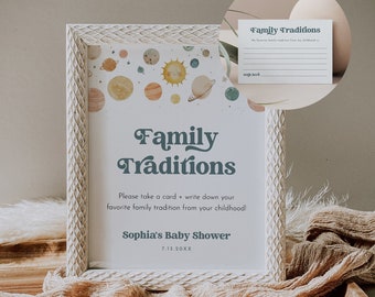 Space Family Traditions Sign and Card, Baby Shower, Share a Memory, Childhood Memory, Editable Template, Instant, Templett #0052A-46S