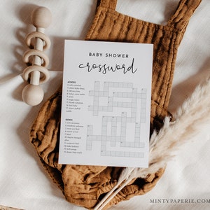 Baby Crossword Puzzle, Minimalist Baby Shower Game, Printable Crossword Game with Answer Key, Instant Download, Templett, 5x7 #0031-33BAG