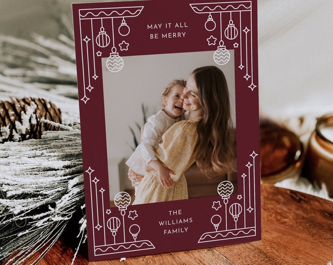Art Deco Holiday Card Template, Photo Christmas Card, Line Art, 100% Editable Text, Change Colors, Instant Download, Templett, 5x7 #181HP