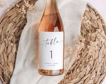 Wine Label Table Number, Printable Wedding Table Number for Wine Bottles, Minimal, Instant, Editable Template, Templett #0034W-103WTC