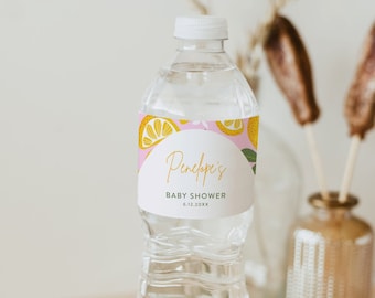 Lemon Water Bottle Label Template, Summer Baby / Bridal Sticker, Printable, 100% Editable Text, Instant Download, Templett #0046-136BL