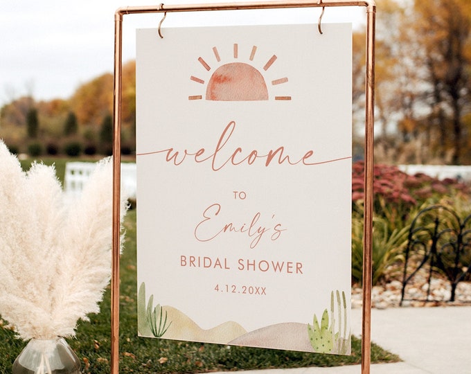 Boho Sun Welcome Sign Template, Printable Desert Birthday, Baby Shower Welcome Poster, Editable, Instant Download, Templett, DIY #0053-358LS