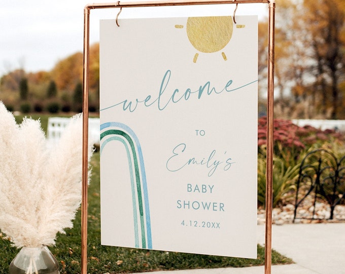 Boho Rainbow Welcome Sign Template, Printable Birthday, Baby Shower Welcome Poster, Editable, Instant Download, Templett, DIY #0055-357LS