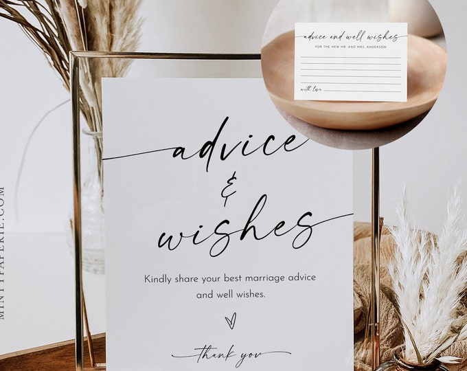 Advice & Wishes Sign and Card, Guest Book Printable, Well Wishes, Editable, Instant Download, Templett, 8x10 Sign, 3.5x5 Card #0034W-135AC