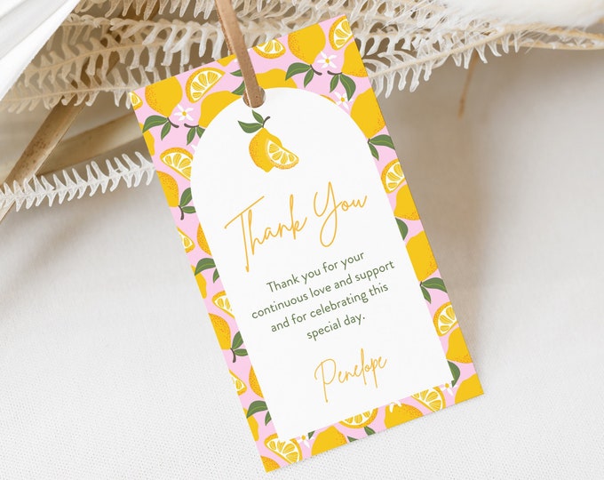 Lemon Favor Tag, Baby Shower Tag, Birthday Tag, Thank You Tag, Summer Lemon, Editable Template, Instant Download, Templett #0046-238FT
