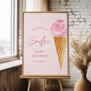 Baby Shower Welcome Sign, Baby Girl Shower, Ice Cream Scoop, Pink, Editable Template, Instant Download, Templett, 18x24, 24x36 #0035-362LS