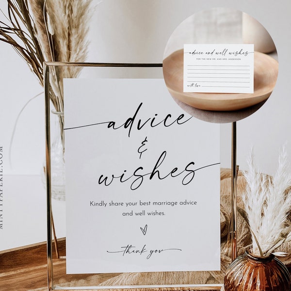 Advice & Wishes Sign and Card, Guest Book Printable, Well Wishes, Editable, Instant Download, Templett, 8x10 Sign, 3.5x5 Card #0034W-135AC