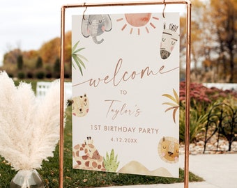 Safari Welcome Sign Template, Printable Birthday, Baby Shower Welcome Poster, Editable Text, Instant Download, Templett, DIY #0054-356LS