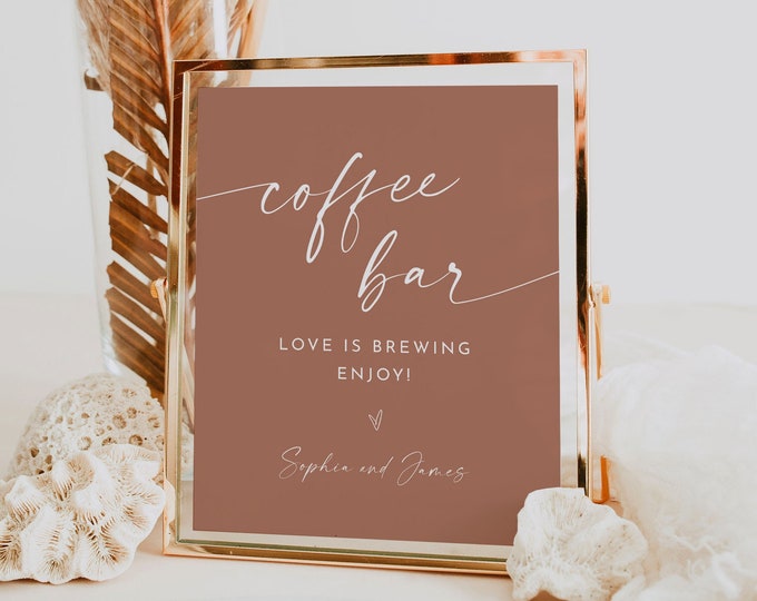 Coffee Bar Sign, Bohemian Wedding Coffee and Tea Sign, Terracotta, 100% Editable Template, Instant Download, Templett, 8x10 #0034T-21S